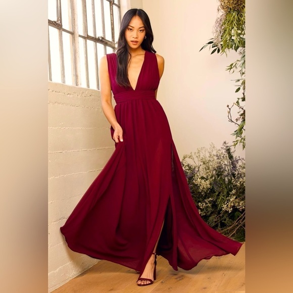 NWT LULUS Heavenly Hues Burgundy Maxi Dress - Picture 1 of 17
